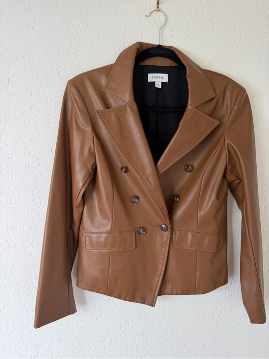 Evereve Jackets & Blazers - Evereve Double-Breasted Faux Leather Blazer - Camel Brown